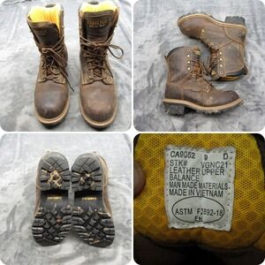 Carolina Logger Boots Mens 9D Brown Leather Waterproof Steel Toe Lace Up Linemen